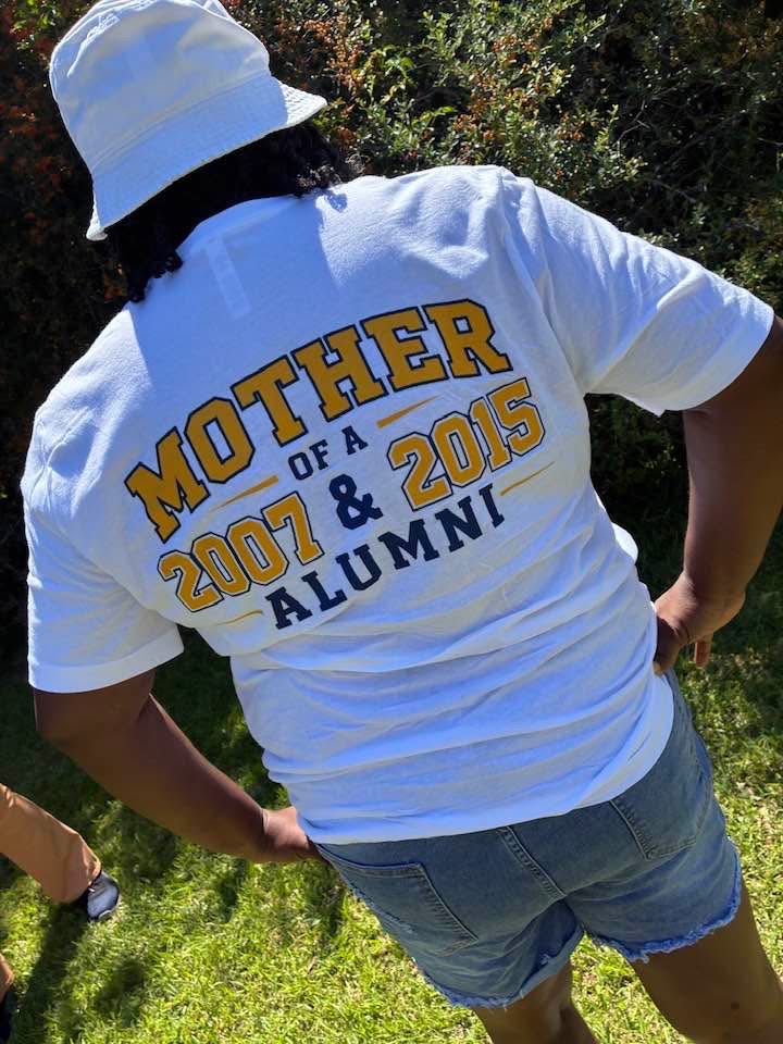 Custom "Mother of a 2007 & 2015 Alumni" t-shirt